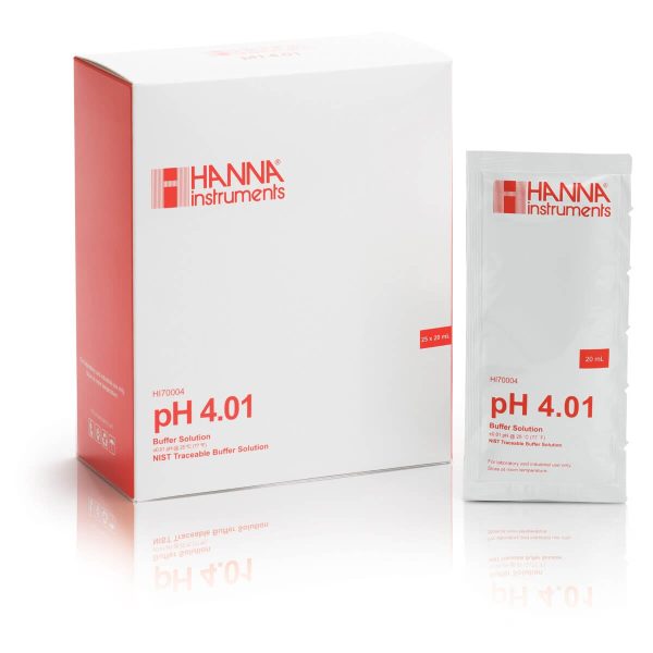 Solución de calibración de pH 4.01 en sobres (25 sobres de 20 mL) HANNA HI70004P