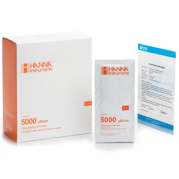 Solución estándar de conductividad de 5,000 µS/cm (25 pzas. x 20mL) HANNA HI70039C