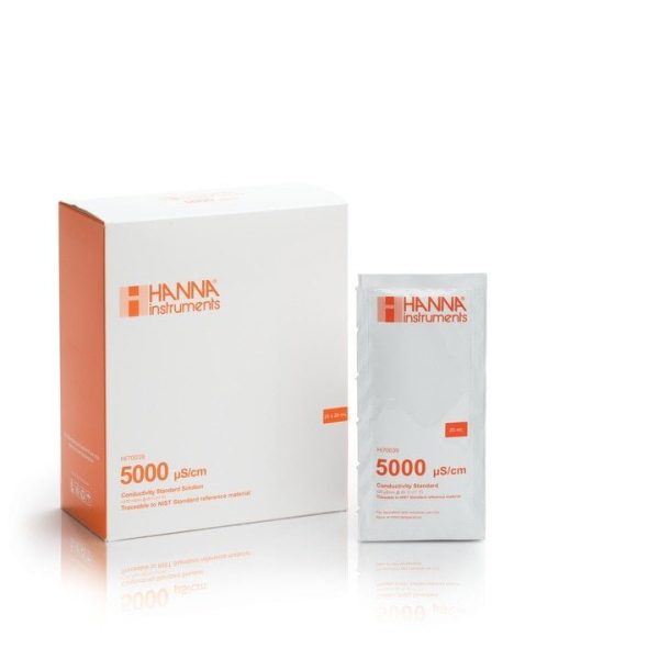 Solución estándar de conductividad de 5,000 µS/cm (25 pzas. x 20mL) HANNA HI70039P