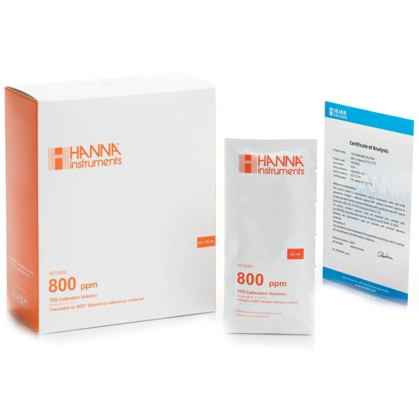 Solución estándar de calibración de TDS de 800 mg/L (ppm) (25 pzas. x 20 mL) HANNA HI70080C