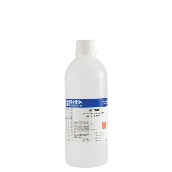 Solución de calibración de pH 9.18 @ 25 °C con certificado de análisis, frasco de 500 mL HANNA HI7009L/C