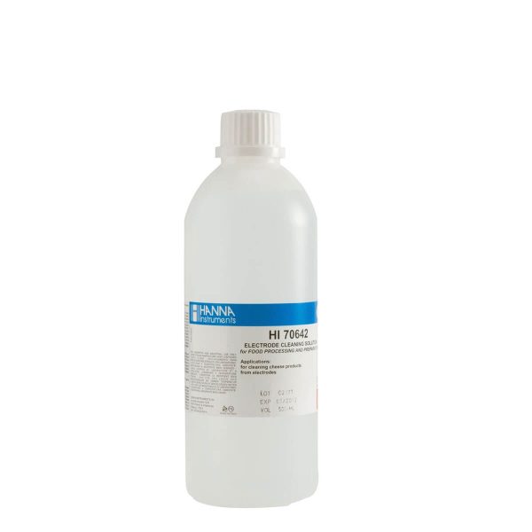 Solución de limpieza para depósitos de queso (industria alimentaria), frasco de 500 mL HANNA HI70642L