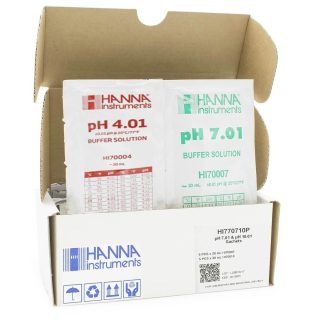 Sobres de solución de calibración, pH 4.01 y 7.01 a 25 ° C (5 cada uno x 20 mL) HANNA HI77400P