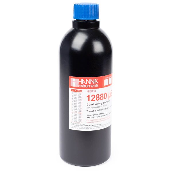 Solución estándar de conductividad de 12,880 µS/cm en frasco FDA (500 mL) HANNA HI8030L