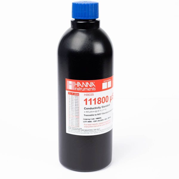 Solución estándar de conductividad de 111,800 µS/cm en frasco FDA (500 mL) HANNA HI8035L