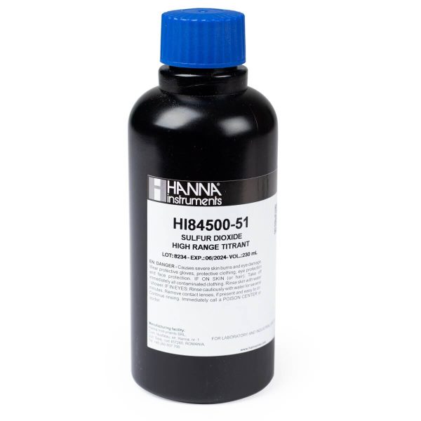 Titulante de intervalo alto para minititulador de dióxido de azufre (230 mL) HANNA HI84500-51