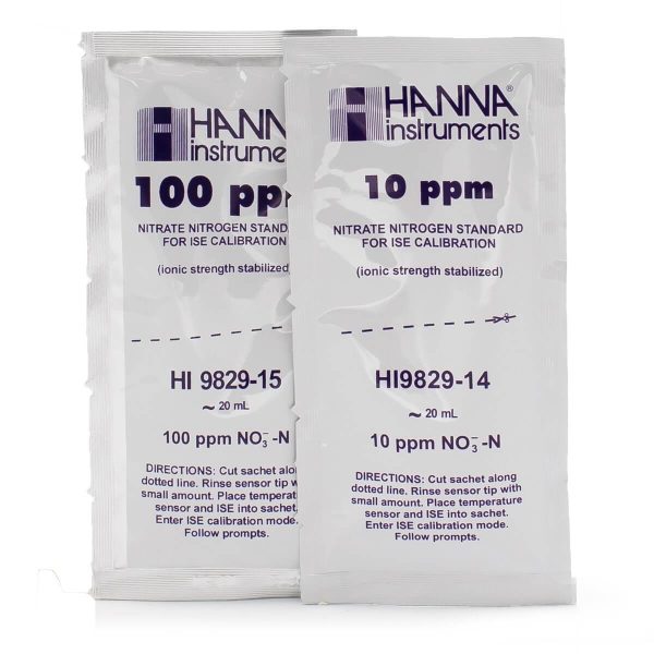 Sobres con solución de calibración de 10 ppm y 100 ppm de nitrato (como N) para el HI9829 (10 x 25 mL de cada uno) HANNA HI9829-14/15