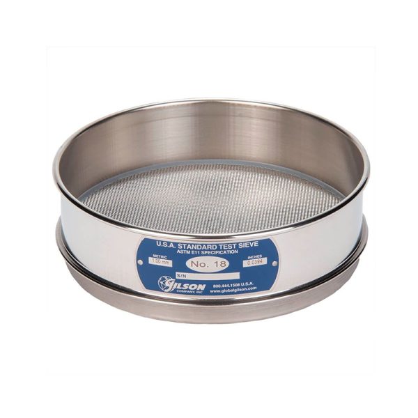 Tamiz malla n° 18 – 1mm astm de 8″ todo acero inoxidable altura completa GILSON (V8SF#18)