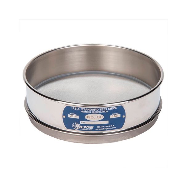 Tamiz malla n° 60 – 250µm astm de 8″ todo acero inoxidable altura completa GILSON (V8SF#60)