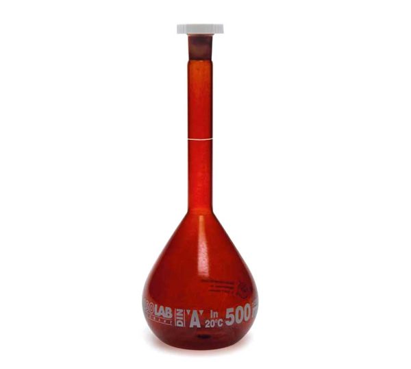 Fiola de vidrio ambar aforada clase "a" ns 12/21 25 ml ISOLAB (014.01.026)